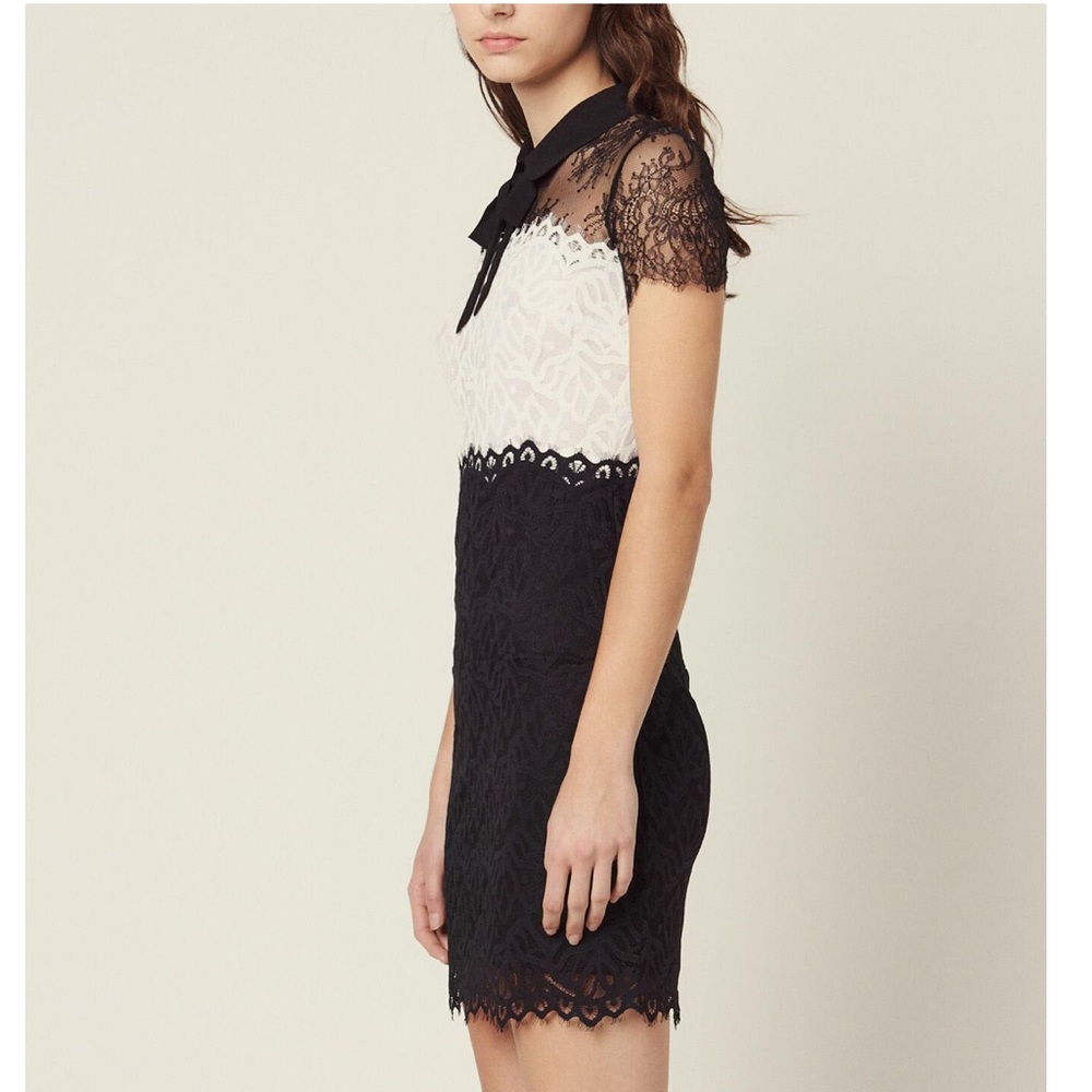 Sandro Black & White Lace Dress w Collar NWOT - Picture 2 of 11